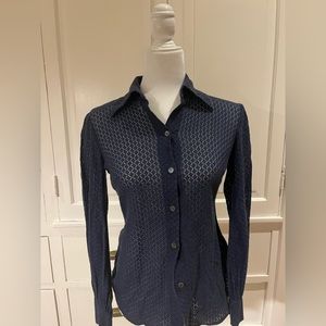 Trina Turk Navy Blue Lace Button-Down Long Sleeve Size S